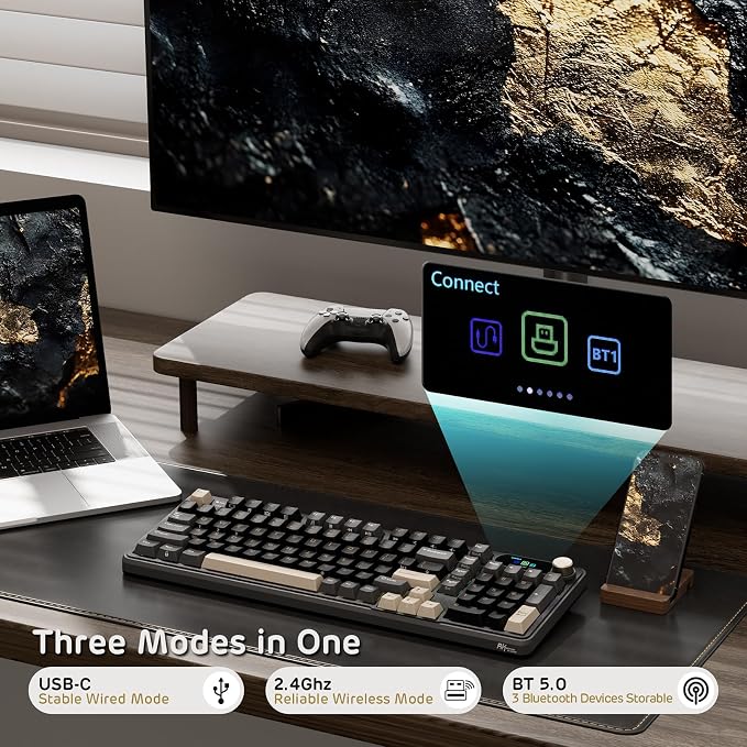 RK ROYAL KLUDGE S98 Wireless Mechanical Keyboard w/Smart Display & Knob | 96% RGB Wireless Gaming Keyboard BT/2.4G/USB-C, Hot Swappable Custom Keyboards, Creamy Sound Silent Computer Keyboard