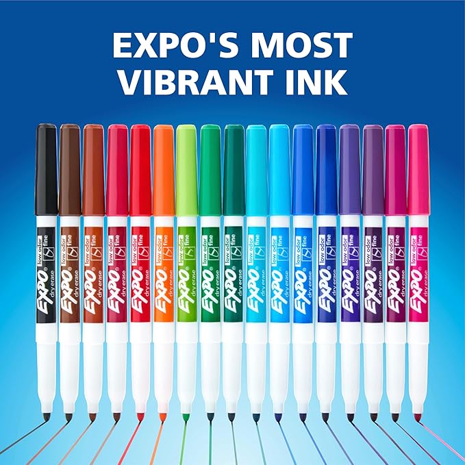 EXPO Dry Erase Markers, Low Odor Ink, Red, Fine Tip, 12 Count - Whiteboard, Calendar, Organization, Essential Supplies for Office, School, Classroom, Teachers