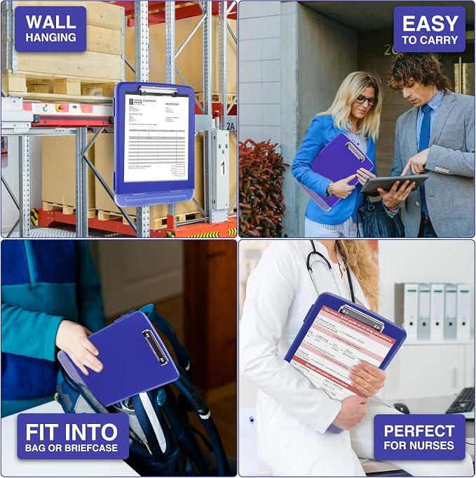 Sooez Clipboard with Storage, Clip Board 8.5 x 11 with Pen Holder, Plastic Organization Case Box for Letter Legal A4 Size Paper, Low Profile Clip, Nurses Teachers Must Haves, School & Office Supplies