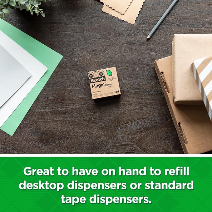 Scotch Magic Greener Tape with Dispenser, 3/4 in x 900 Inches, 6 Boxes of Tape and 1 Desktop Dispenser
