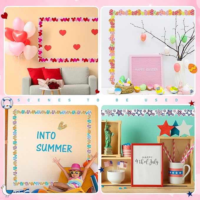 Geyee 360 Pcs Easter Bulletin Board Borders St. Patrick's Holiday Decorations Summer Spring Classroom Borders Bulletin Board Trim for Classroom School, 12 Design(Pretty)