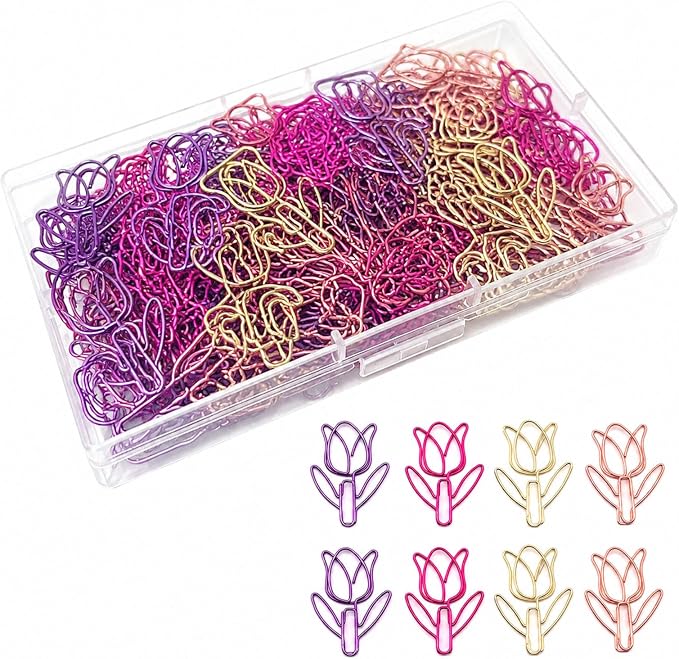 Cute Flower Paper Clips,100 Pcs Decorative Paperclips, Supplies Stationery | Cute Fun Office Supplies Gifts for Women Men Coworkers Teachers Students Girls Boys Graduation Gifts Father Day