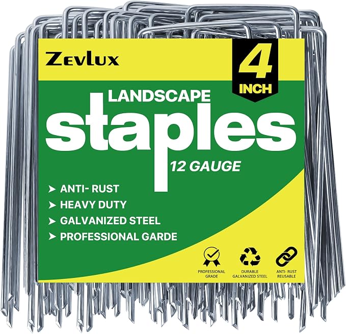 4 inch 200 Pack Landscape Staples Galvanized Garden Stakes | 12 Gauge Heavy Duty Garden Pins for Fences, Lawns, Weed Barriers and Landscape Fabrics, Irrigation Hose,Yard Lawn
