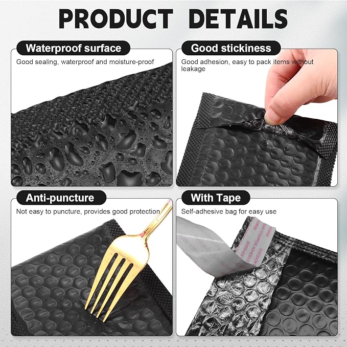 Engrowtic 302 Pcs Trading Card Shipping Protector Set Include 200 Precut Plastic Inserts Card Mailers 100 Poly Bubble Mailers Padded Envelopes and 2 Masking Tape(Black,4 x 6 Inch)