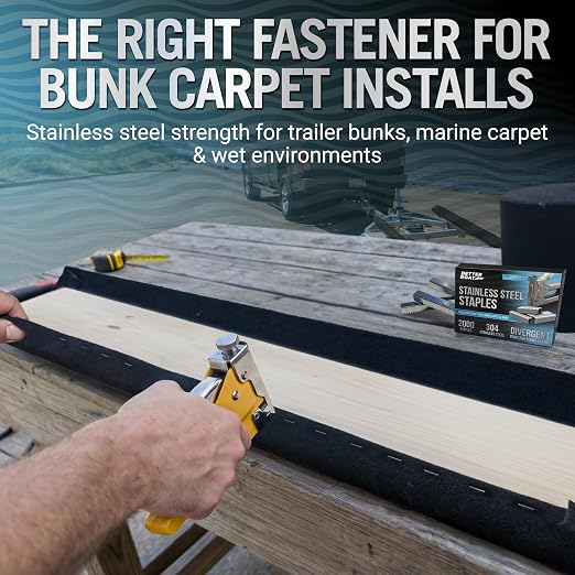 Better Boat Type T50 Stainless Steel Staples for Staple Gun, Heavy Duty | Staples Pack, Bunk Carpet, Upholstery Compatible with T-50 Staple Guns 3/8" width crown, 2000 Pack 3/8" Leg