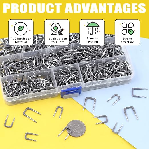 540 Pcs Insulated U Staple Nail Assortment Set with Storage Case, 0.56", 0.44“, 0.41", 0.36" Metal Cable Staple for Fixing Electrical Wire