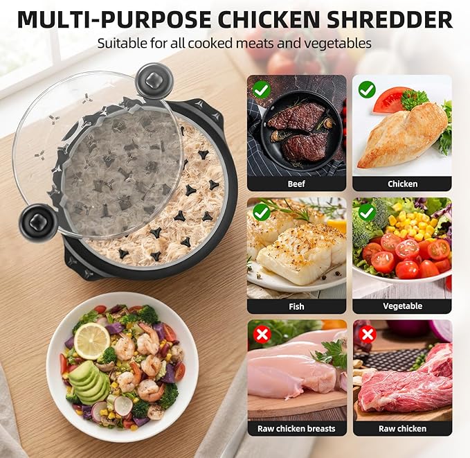 10'' Pro Visible Chichen Shredder Tool Twist Large, BPA Free Handheld Meat Shredder with Removable Middle Tray, Anti-Slip Silicone Strip Shredder for Chicken Beef Breast Pork (Black)