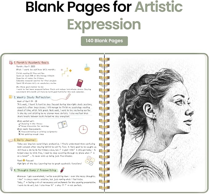 Blank Spiral Journal Notebook for Women, A5 Blank Notebook Journals for Writing, Hardcover Notebooks for Work, Note taking and Office School Supplies,140 Pages - Green