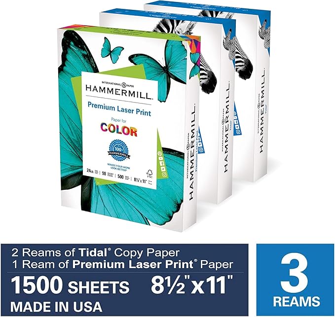 Hammermill Printer Paper, Back To Business Essential Bundle - Includes 2 Reams of Tidal Copy Paper and 1 Ream of Premium Laser Printer Paper