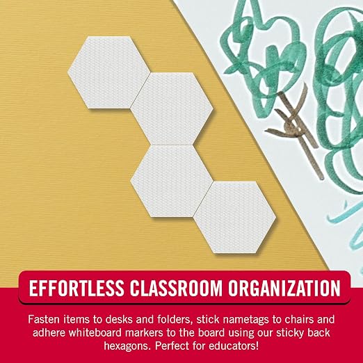 VELCRO Brand Sticky Back Hexagons, Adhesive Dots, White, 3/4 in, 150 Pk | Hook And Loop Dots with Adhesive For Smooth Surfaces, Nature Inspired Shapes For Office Classroom And Home Organization