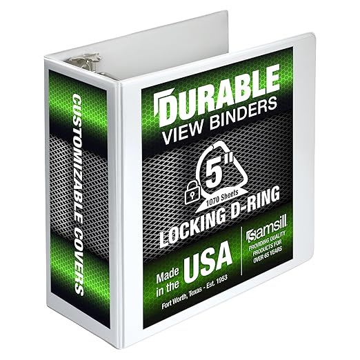 Samsill Durable 5 inch 3 Ring Binder, Locking D Ring 100% Recycled Chipboard, White