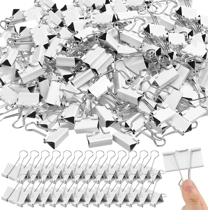 Jetec 200 Pack 1in/25mm White Metal Binder Clips Bulk Medium Reusable Fold Back Binder Clips Paper Clamps Spring Steel Sturdy for Home Office School Supplies