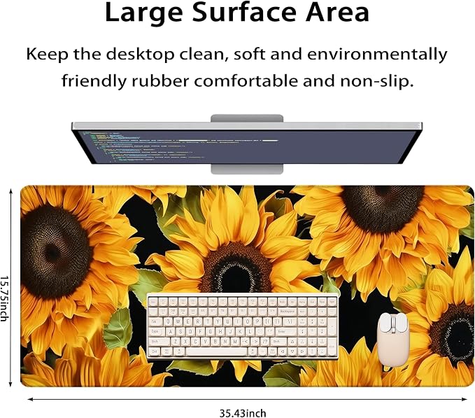 35.4 x 15.7 in, XXL Large Mouse Pad for Desk, Extended Keyboard Mouse Mat for Computer Office, Big Laptop Mouse pad, Gaming pc-Sunflower