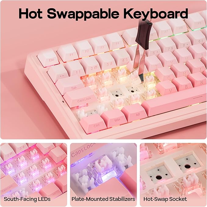 MechLands Aula F99 96% Wireless Gaming Keyboard, 8000mAh Battery, Creamy Gasket Mechanical Keyboard, BT/2.4GHz/USB-C, Hot-Swappable, Pre-lubed Linear Switch, Programmable RGB, Win/Mac (Pink Gradient)