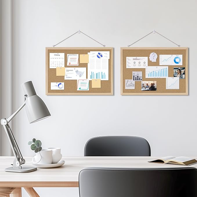 DAHAPYBOO Cork Board for Office with Pin Oak Wood Boards 2 Pack,17"X12" | Bulletin Board Hanging Corkboards for Office Home School Message Board or Vision Board Decoration