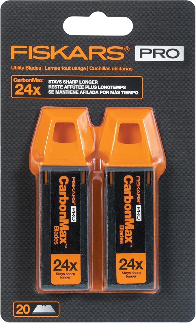 Fiskars Pro CarbonMax 3/4" Utility Knife Blades, Replacement Blades made with Carbon Steel, 20-Pack