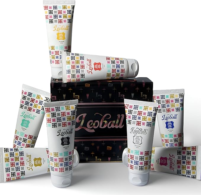 Leoball® Water-Soluble Block Printing Ink CMYK+ Master Set of 8 Must-Have Colors with Lustrous Finish, 1.25-Ounce Tubes