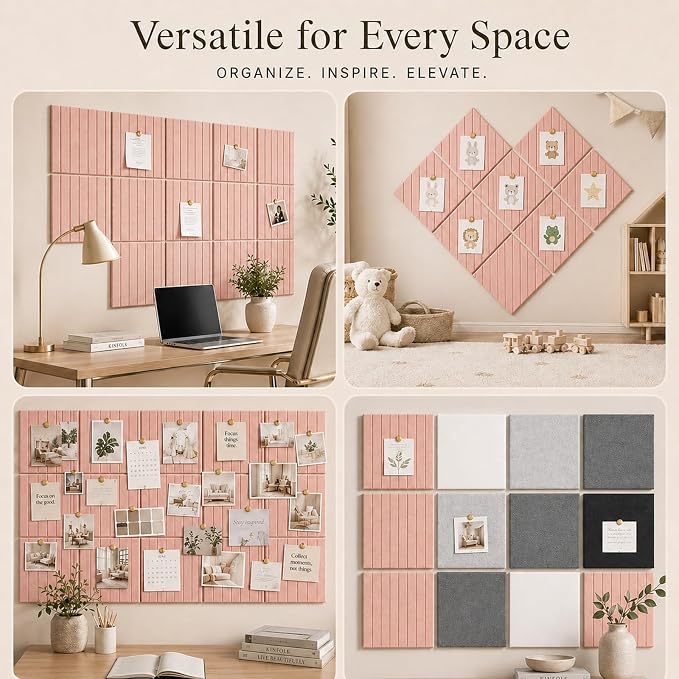 Stripe Felt Bulletin Board Tiles, Cork Board Alternative 24 x 36 in | 0.35 in modular felt wall tiles for notes, photos, schedules, reminders in offices, classrooms, home and office workspaces