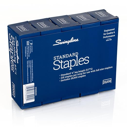 Swingline Staples, 5 Pack, Standard Staples for Desktop Staplers, 1/4" Length, 210/Strip, 5000/Box (35101)
