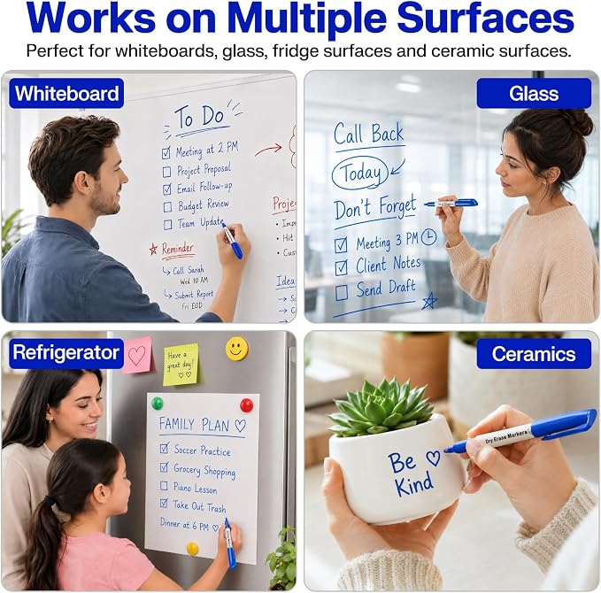 V-Opitos 30 Pack Fine Tip Dry Erase Markers - Bulk Whiteboard Erasable Blue Markers, Ideal for School Classroom Office Supplies, Non-Toxic & Easy Clean for White board