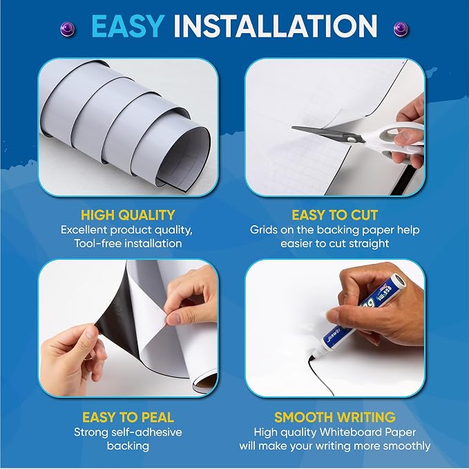 YOUNGJQ Large Magnetic Whiteboard Surface 100" x 48", Self-Adhesive & No Ghosting Dry Erase White Board Sheet for Wall, Peel and Stick Wallpaper for Conference Room Playroom Office