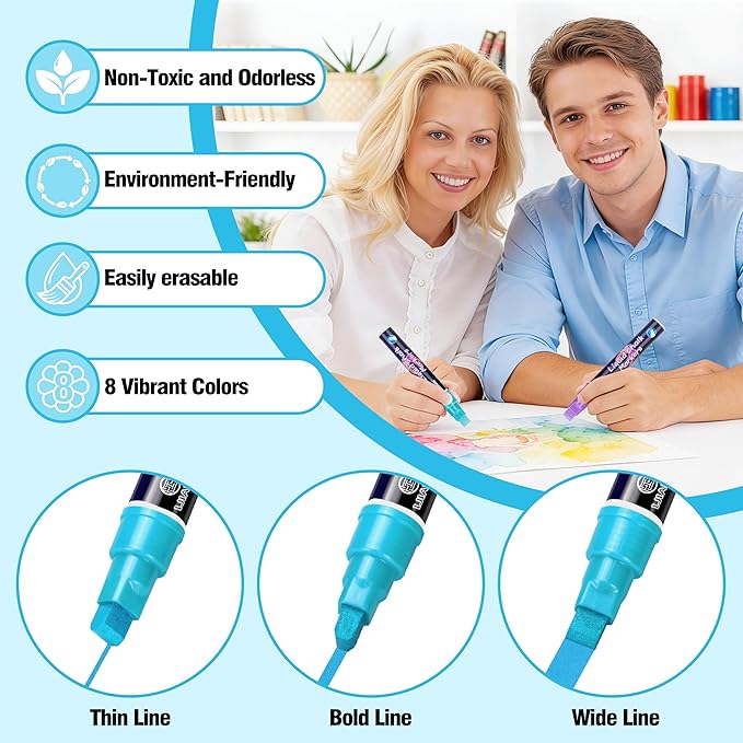 IJIANG Liquid Chalk Markers for Window, Glass, Mirror, Cars, Erasable Chalk Markers Pastel 8Colors with 3-in-1 Tips, Drawing Chalk Pens For Blackboard, Chalkboard, Calendar, Whiteboard