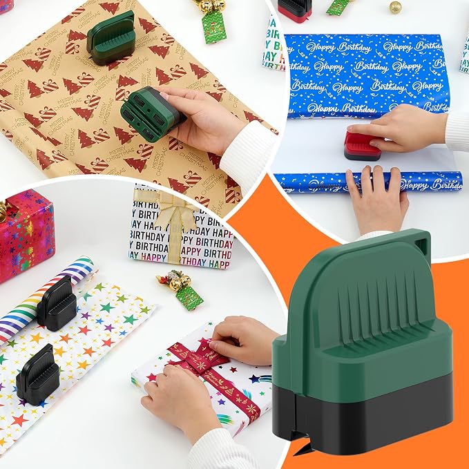 LIZAAL 2-Pack Wrapping Paper Cutter with Wheels, Precise Straight Cuts | Gift Wrap Cutter Slider for Christmas, Birthdays & Holidays Fits Various Rolls and Papers, Includes 2 Blades (Black & Green)