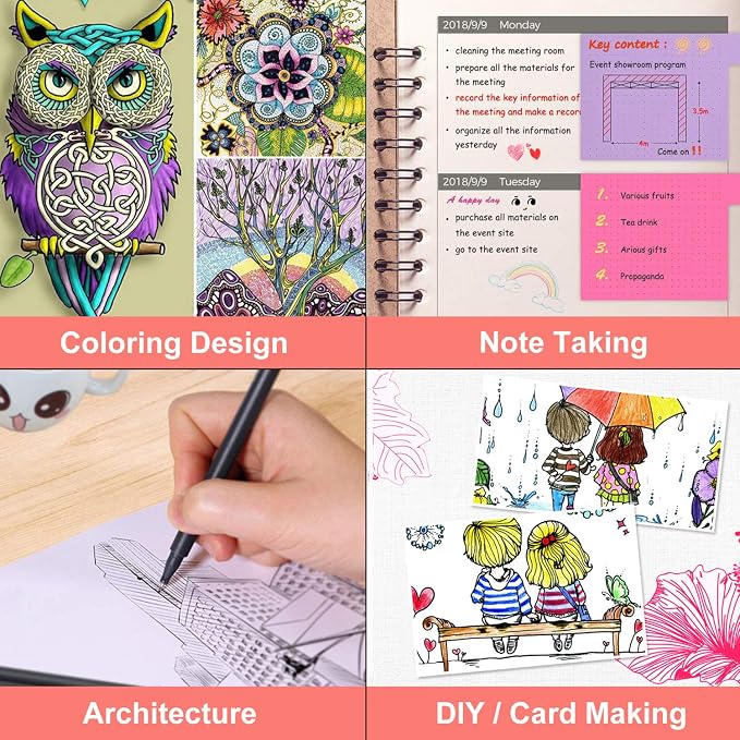 iBayam Fine Tip Pens, Micron Point 0.38mm, 24 Count, Note-Taking Journaling | Smooth Writing Pens, Cute School Office Supplies for Teachers & Students Arts Supplies, Slim Pressure-Free Barrel, Quick Dry