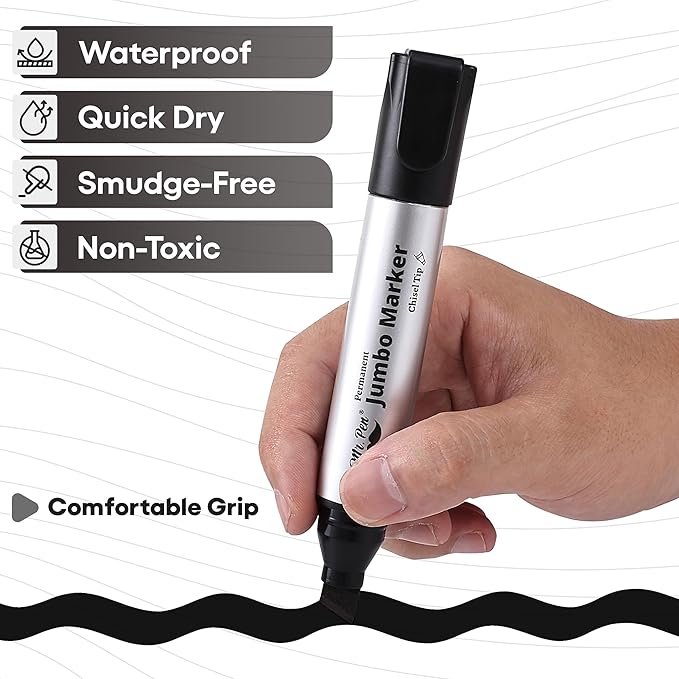 Mr. Pen- Jumbo Permanent Markers, 4 Pack, Chisel Tip, Black, Thick, Large, Wide Tip