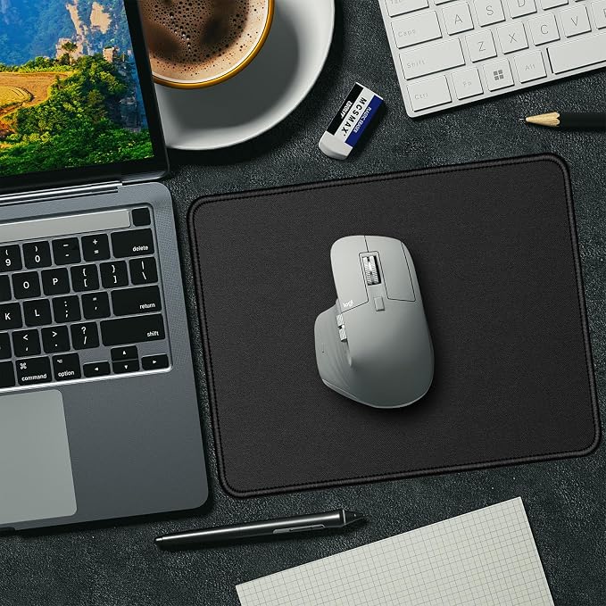 Mouse Pads, 3 PCS, Black Standard Mouse Pads, Office and Gaming,Stitched Edges, Rubber Anti Slip Base Mouse pad, Dirt Resistant, Durable, Square, 10.2 inches x 8.3 inches x 0.12 inches