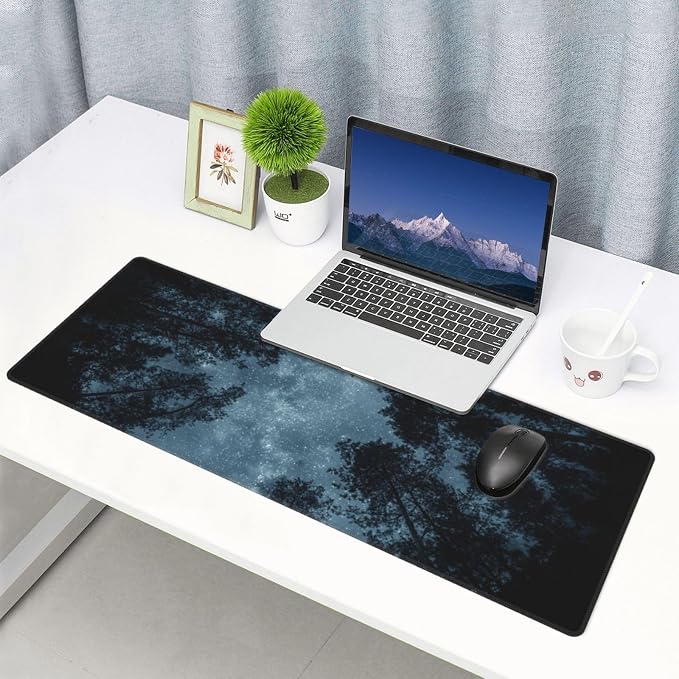 Night Sky Forest Mouse Pad XL Large Mousepad Non Slip Rubber Base Desk Mat for Laptop Computer Gaming 31.5" X 12"