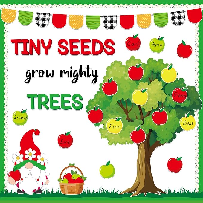 Apple Tree Bulletin Board Inspirational First Day of School Classroom Trees Bulletin Board Decoration Growth Tree Writable Apple Paper Cutout for Religion Chalkboard Decor Wall Door Supplies