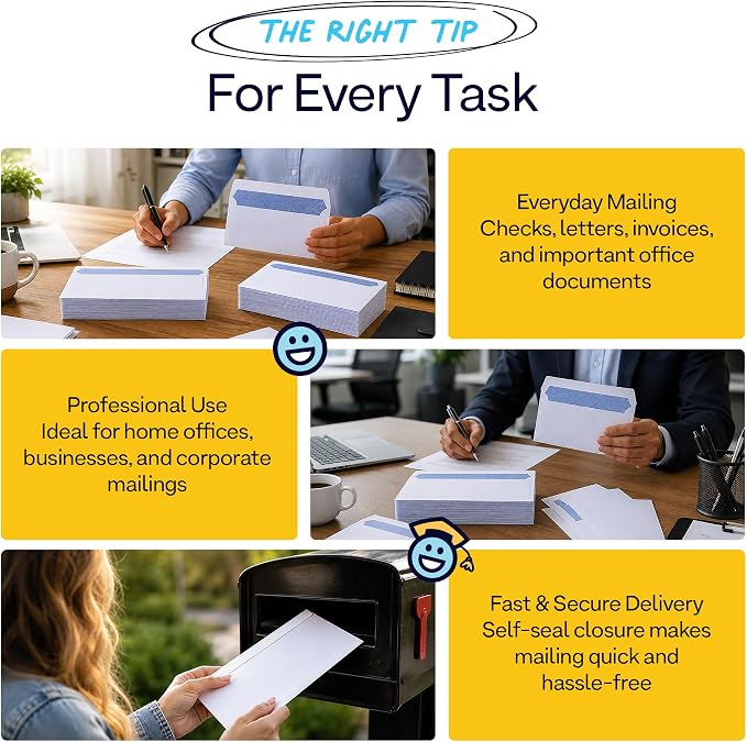 #10 Security Envelopes Letter Size Self Seal, 500 Count, Windowless Security Tinted, 4-1/8" x 9-1/2", Business Mailing Envelopes for Home Office School Documents