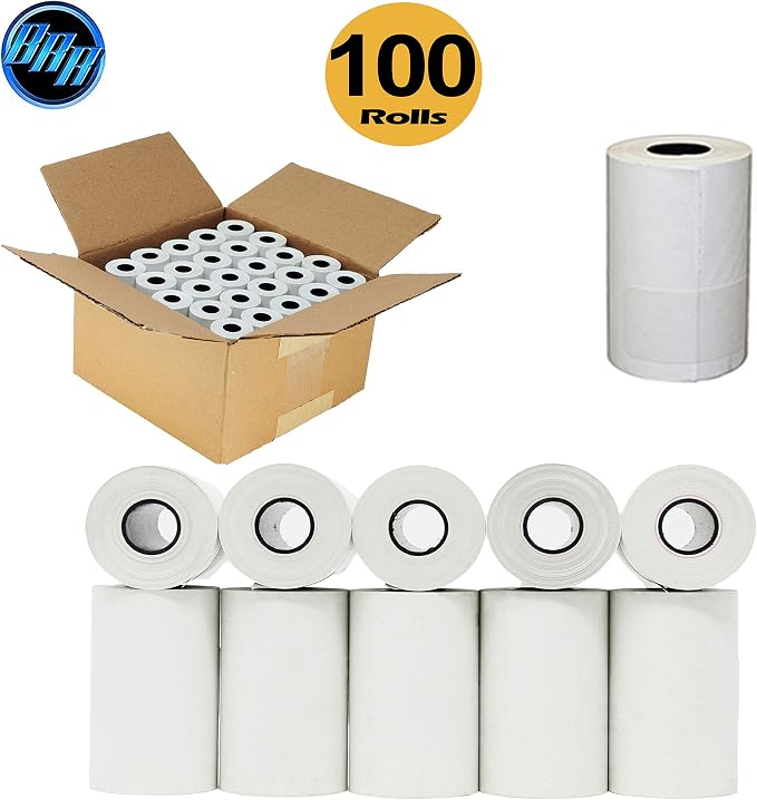 (100 Rolls) 2 1/4 x 50 Thermal Paper Receipt Rolls 55 GSM Premium Quality German Paper fits all Credit Card Terminals Verifone VX520 Ingenico ICT220 ICT250 BPA Free from BuyRegisterRolls