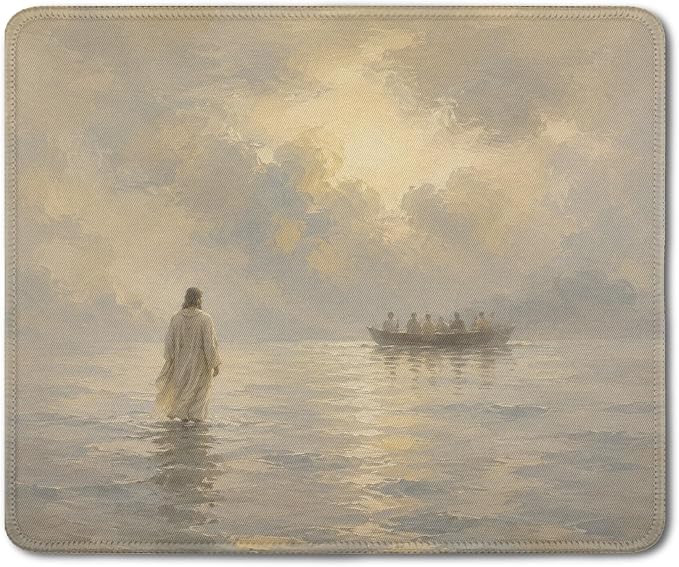 Jesus Walks on Water Christian Desk Mouse Pad 9.5x7.9 Inch | Jesus walking on water religious mousepad for home office dorm computers, Christian desk decor and faith gifts for women men