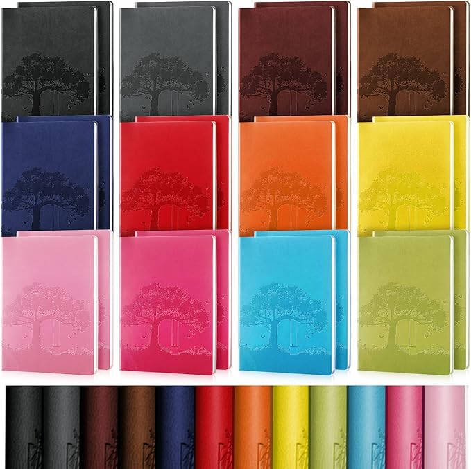 TaoBary 24 Pcs Employee Appreciation Gift A5 PU Leather Journal Bulk Colorful Tree Lined Journal Notebook Soft PU Leather Cover Ruled Writing Notebook for Office School Teacher Nurse (Bright Colors)