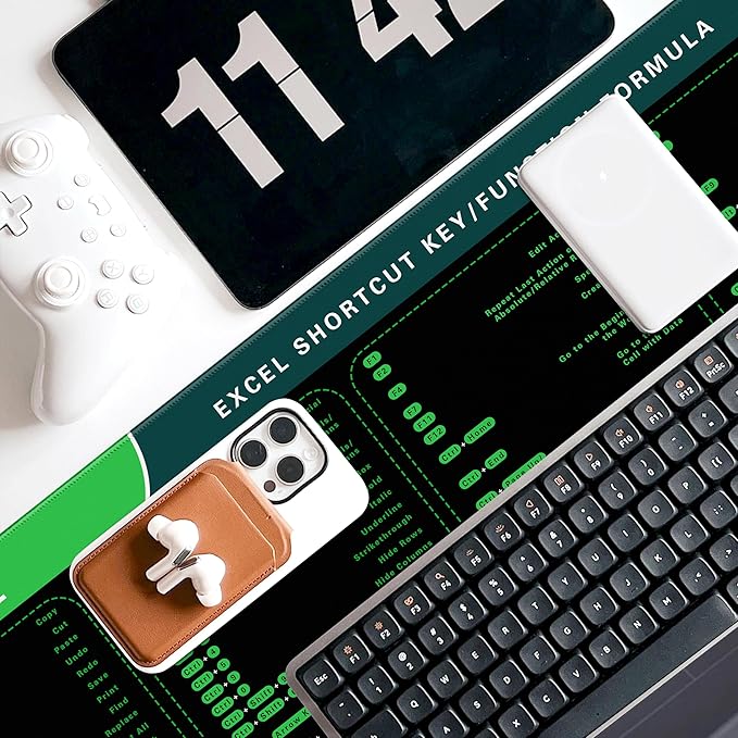 Excel Cheat Sheet Desk Pad, 31.5"x11.8", Waterproof Extra Large Excel Shortcut Mat with Stitched Edges, Anti-Slip Excel Mouse Pad for Office Desk, MS Excel/Word Shortcuts (Green Excel H)