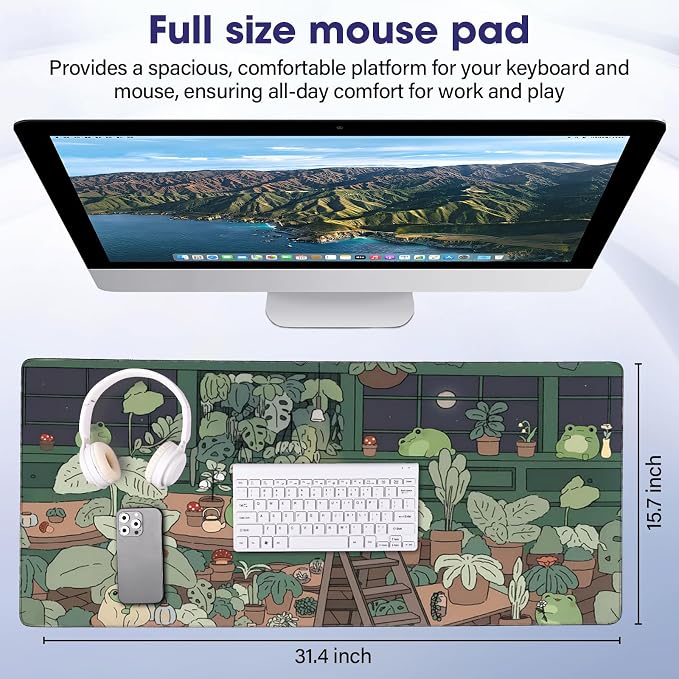Professional Extended Gaming Mouse Pad - 31.5" x 15.7" Large Desk Mat with Stitched Edges, Waterproof Coating Non-Slip Rubber Base for Gamers Esports Pros Office Home, Frog