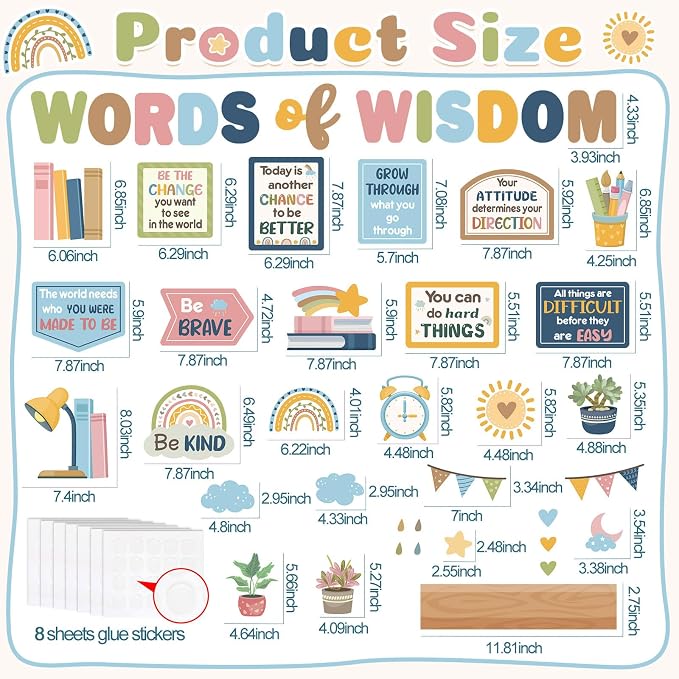 Qilery Bookshelf Bulletin Board Pastel Boho Words of Wisdom Classroom Decor | Inspirational Cutouts for Back to School Reading Corner Teacher Supplies, Positive Affirmation Wall Decor