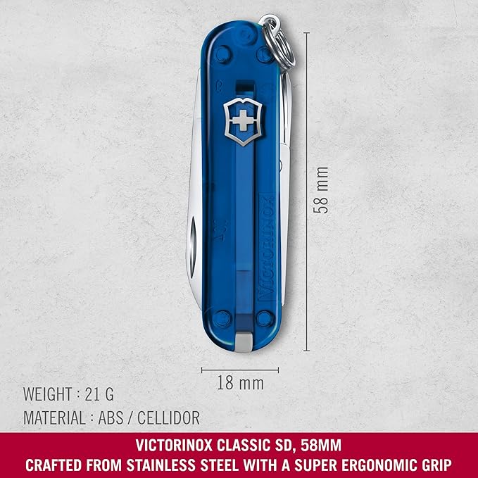 Victorinox Swiss Army Classic SD Pocket Knife (Translucent Sapphire), 58mm