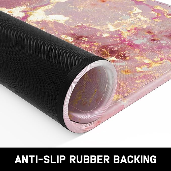 Mouse Pad, Minimalism Marble Style Computer Pad, Anti-Slip Rubber Mouse Mat with Stitched Edges for Gaming, Office, Laptop, PC, Women, 9" x 8" Thick 3 mm, Pink Gold Marble