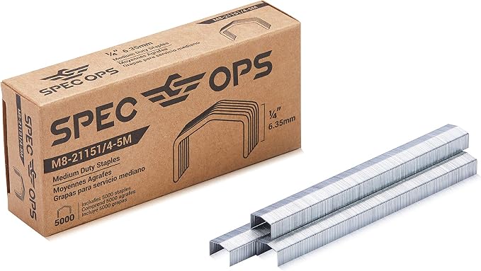 Spec Ops Tools Galvanized Steel Staples for Packaging, Compatible with M8 & M8E Plier Stapler, Crowned, 5,000 Fasteners, 1/4" Leg Length