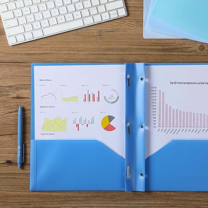 Mr. Pen- Plastic Folders with Pockets and Prongs, 5 Pack, Letter Size, Blue Shades, Flexible Plastic Folders with Prongs