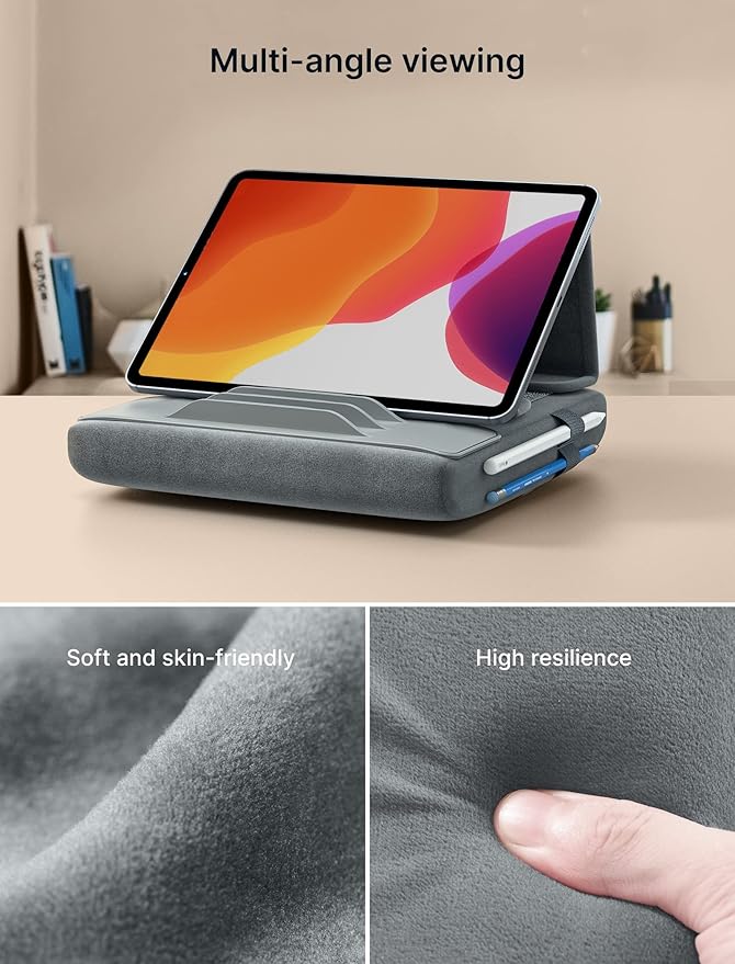 JSAUX Tablet Pillow Stand, Tablet Stand Holder Dock for Lap, Bed and Desk Compatible with iPad Pro 11 10.5 9.7 10.2 Air Mini, Kindle, Tablets, Phones, E-Reader, Books and More 4-10.9'' Devices Grey