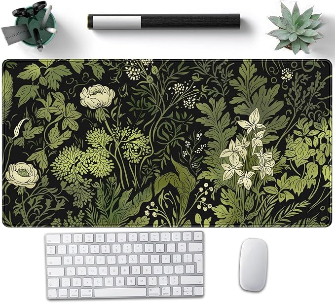 Floral Desk Mat Green Leaves Plant Desk Pad Matt for Desktop Large Gaming Mousepad XXL Full Desk Mouse Pad Computer Keyboard Mat Deskmat Aesthetic Office Desk Decor 31.5 X 15.7 Inch