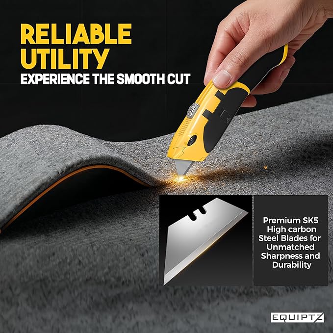 Auto Reload Utility Knife with 10 Preloaded SK5 Blades, Heavy Duty Box Cutter Retractable and Razor Knife with Non-Slip Rubber Handle and Lanyard Hole