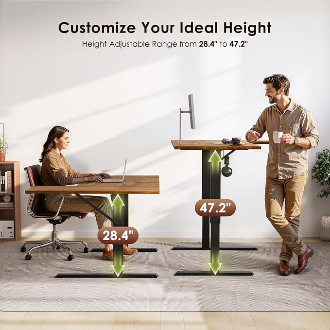63 Inch Reversible L Shaped Electric Standing Desk, Rustic Brown | Corner Height Adjustable Computer Table, Stand Up Desk with 3 Memory Presets, Reinforced Frame for Home Office, Workstation