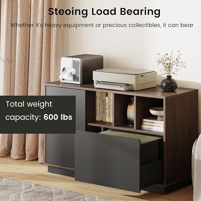 39" File Cabinet with Drawer, Office Storage Cabinet with Door | Home Office Printer Stand with Storage & Adjustable Shelves for Living Room, Entryway, Black Walnut