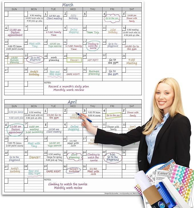 Large Dry Erase Board Calendar for Wall,Jumbo 2 Month Whiteboard 38 x 50 in | Extra Large Giant Huge Two Monthly Laminated Erasable Schedule,Big Oversized 60 Days Reusable Vetical Blank Poster for Family