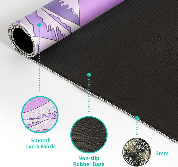 Purple Japanese Sea Wave Gaming Mouse Pad - Large Desk Mat with Non-Slip Base and Stitched Edge for Gaming and Office - 31.5x11.8 Inch